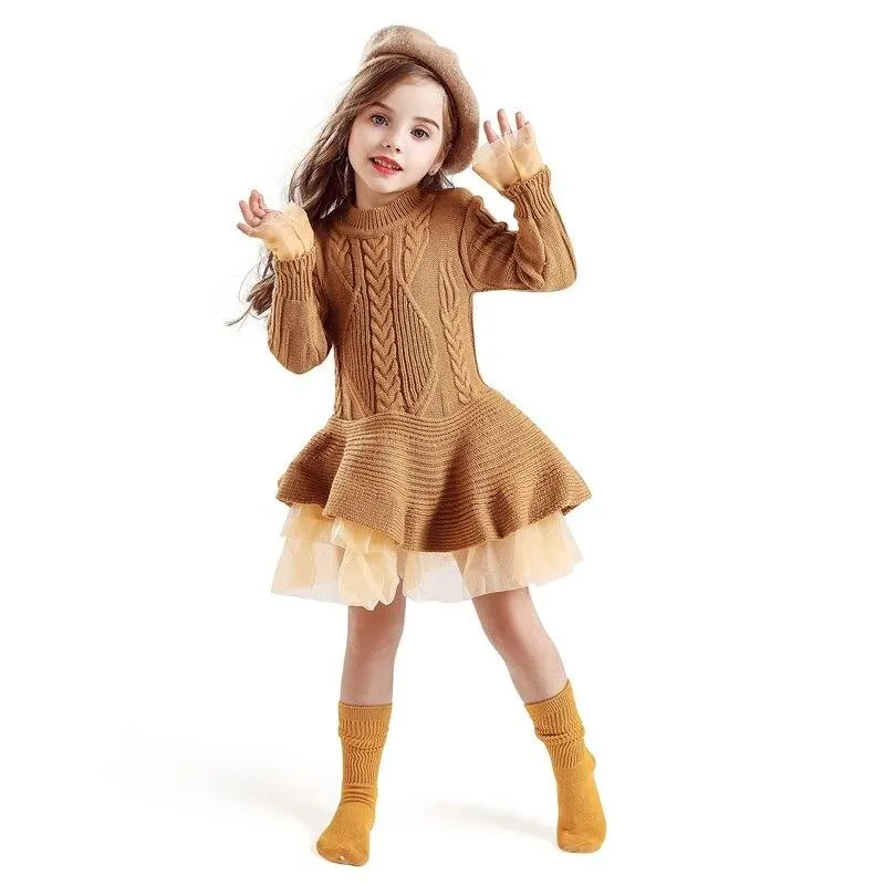 New Year Girls Knitted Dress Autumn Winter Clothes Reindeer Kids Dress for Little Girl Princess Cotton Warm Christmas Dresses