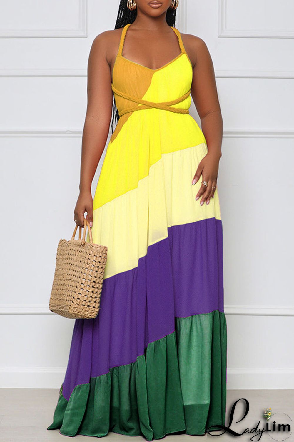 Orange Sexy Print Patchwork Backless Straight Dresses