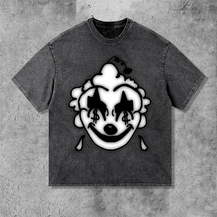 Unisex Clown Graphic Print Acid Washed T-Shirt SOPULA