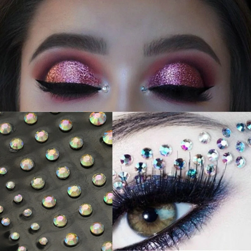 3D Pearl Face Body Brow Temporary Tattoo DIY Decal Art Crystal Diamond Rhinestone Self Adhesive Sticker Party Face Jewels Makeup