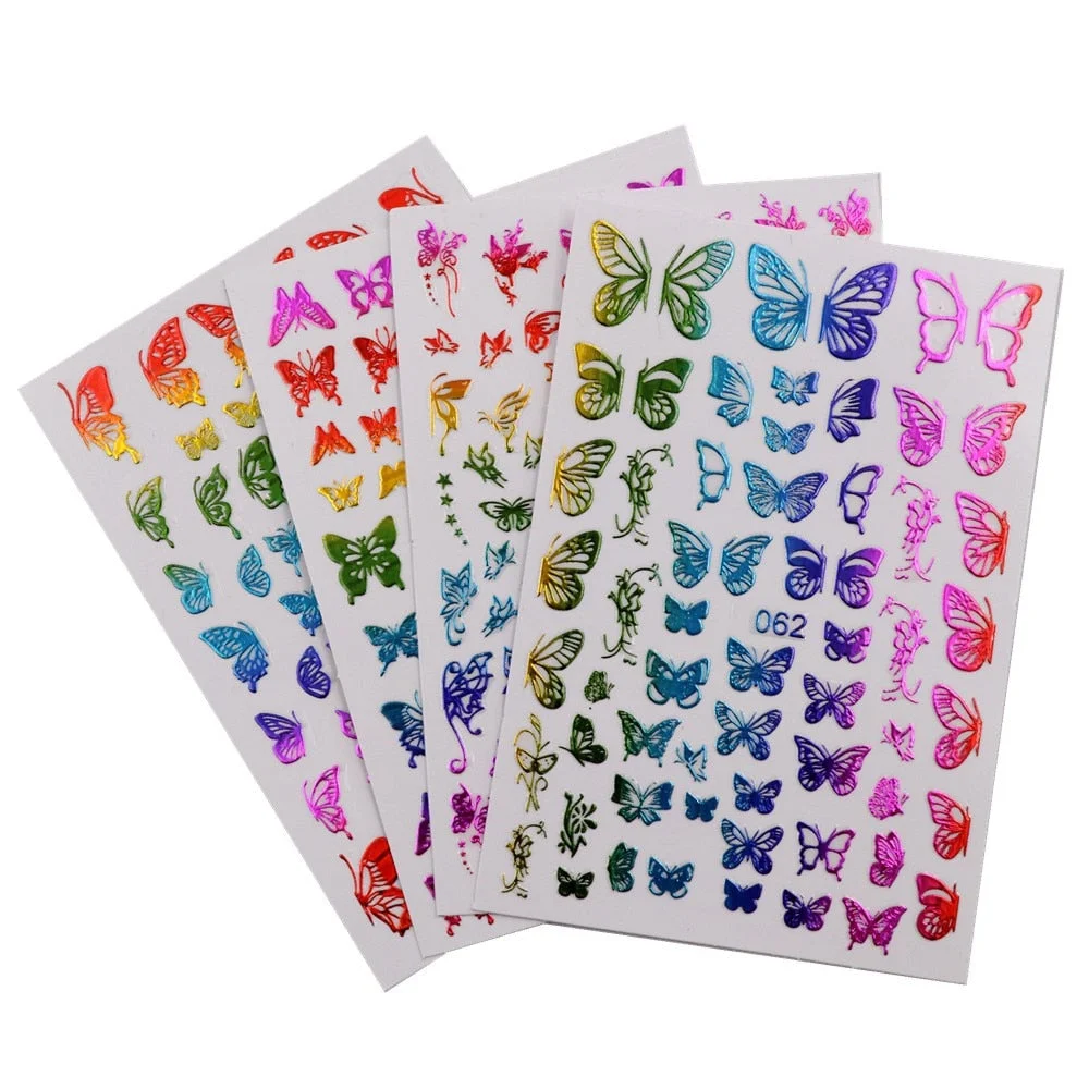 16 Sheets/Pack Mixed Design 3D Butterfly Nail Art Stickers Laser Holographic DIY Nail Decoration Self Adhesive Manicure Decals-Nail Inspo