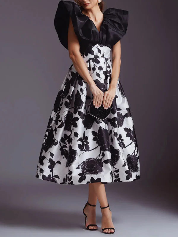 Vintage Printed Fly Sleeve Temperament Women's Dress