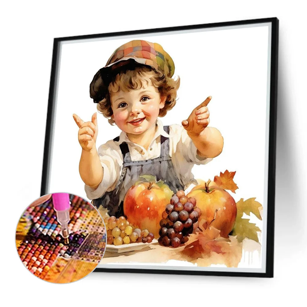 Diamond Painting - Full Round Drill - Harvest Farm Kid(Canvas|40*40cm)