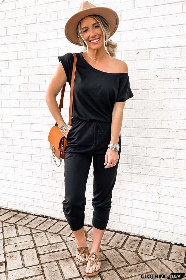 Sloping Shoulders High Waist Jumpsuits