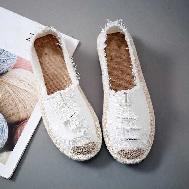 Woman Flat Slip On Canvas Summer Strap Loafers Straw Espadrilles 2022 Ladies Casual Comfort Slip On Lazy Shoes Female Fashion
