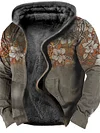 Men's Fleece Jacket Full Zip Hoodie Fleece Hoodie Sherpa Jacket Denim Blue Blue Yellow Camel Orange Hooded Tribal Graphic Prints Zipper Print Casual Daily Sports 3D Print Fleece Basic Designer Casual-KZyou