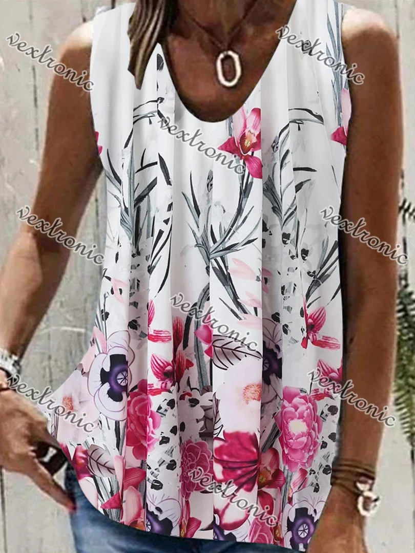 Women Sleeveless Scoop Neck Floral Printed Women Tops