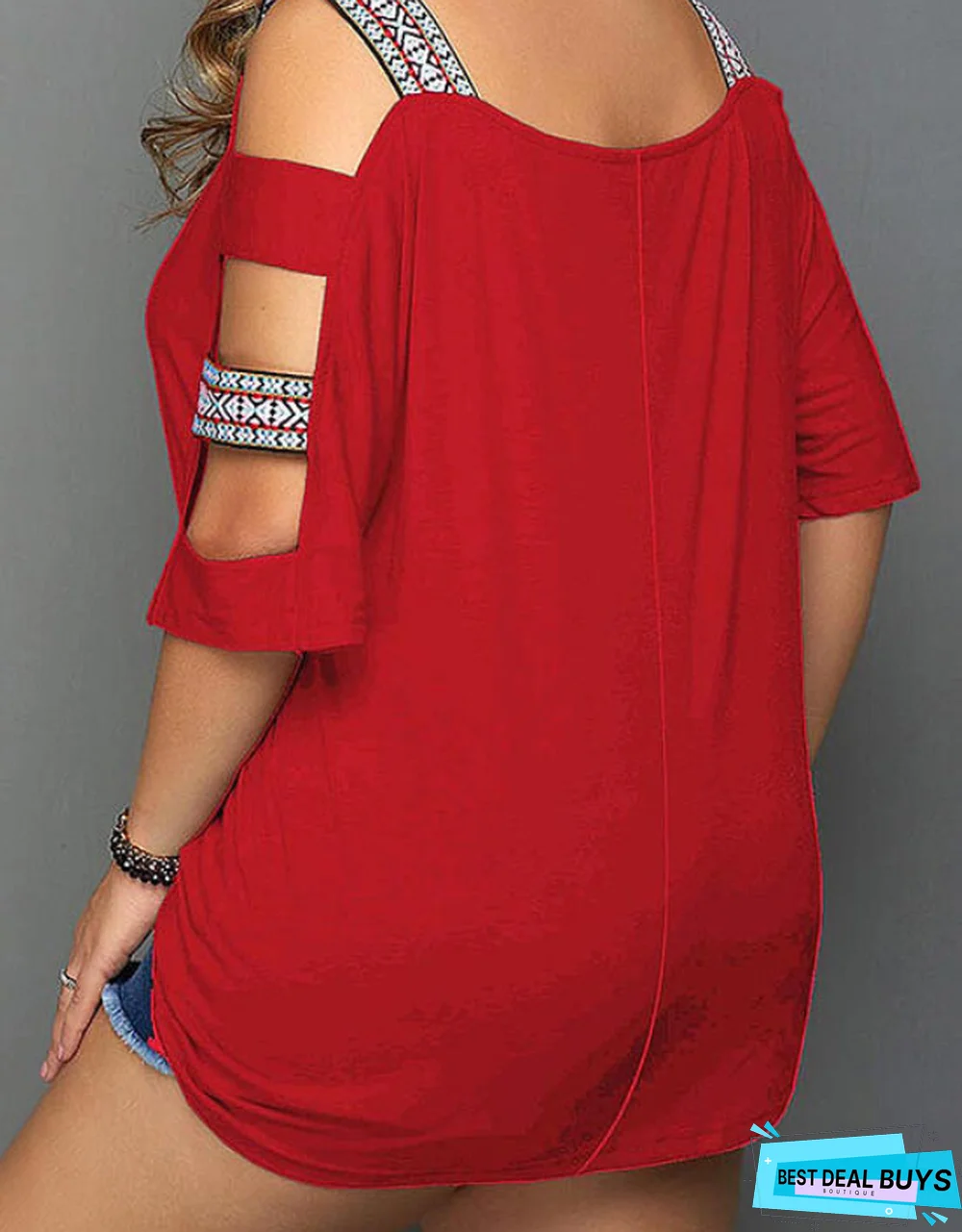 Print Cold Shoulder 3/4 Sleeves Casual Plus Size Blouses