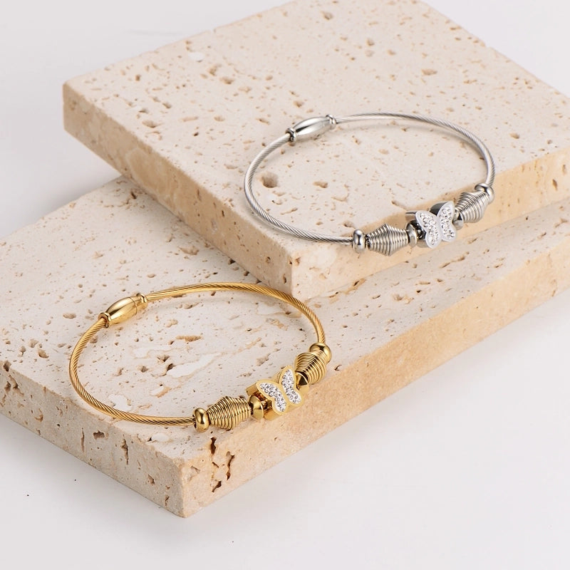 Casual Basic Minimalist Butterfly 304 Stainless Steel 18K Gold Plated Rhinestones Bracelets In Bulk