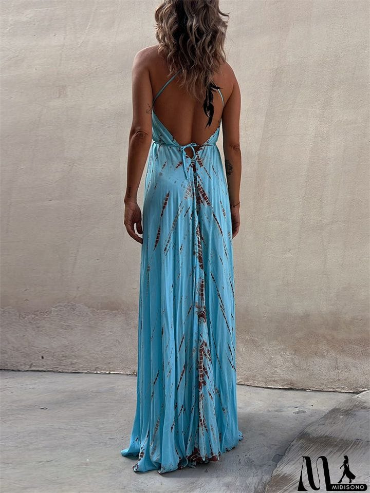 MidiSono - Boho Style Lady Sexy Big Swing Spaghetti Strap Dress