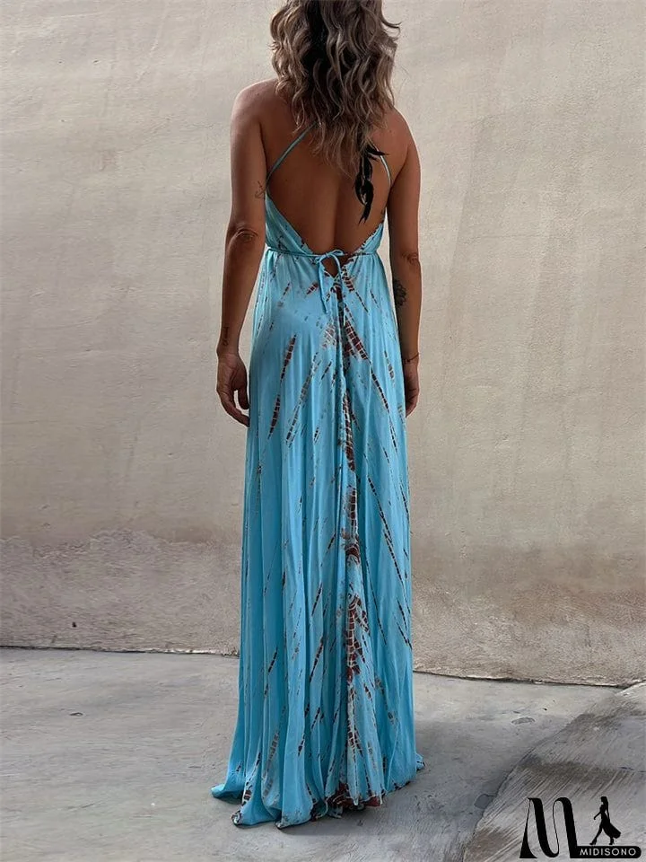 MidiSono - Boho Style Lady Sexy Big Swing Spaghetti Strap Dress