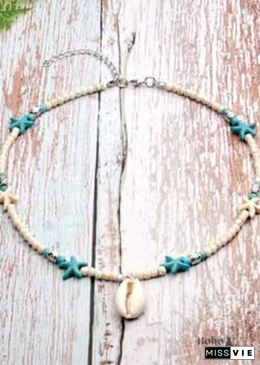 Boho Necklace, Hippie Blue Shell & Starfish