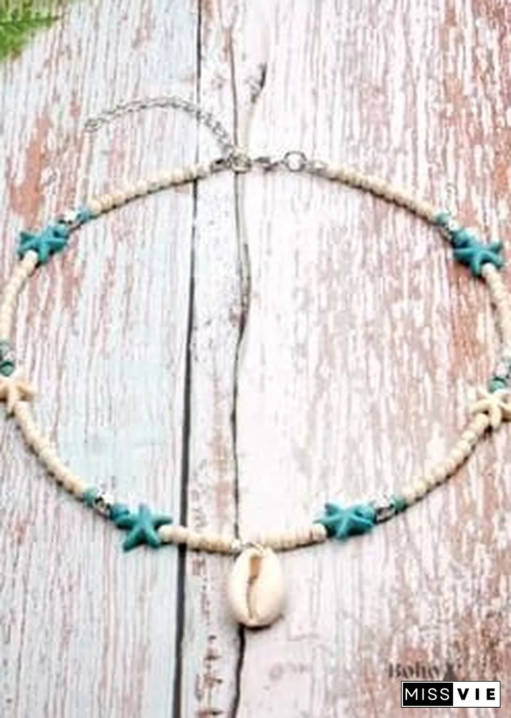 Boho Necklace, Hippie Blue Shell & Starfish