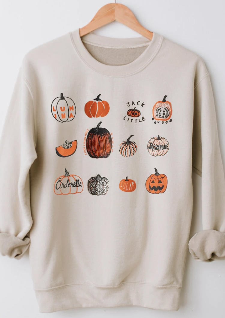 Pumpkin O-Neck Pullover Sweatshirt - Beige