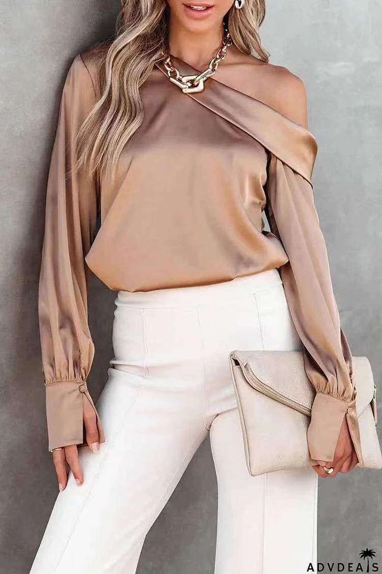 Casual Elegant Patch Solid Color Oblique Collar Blouses