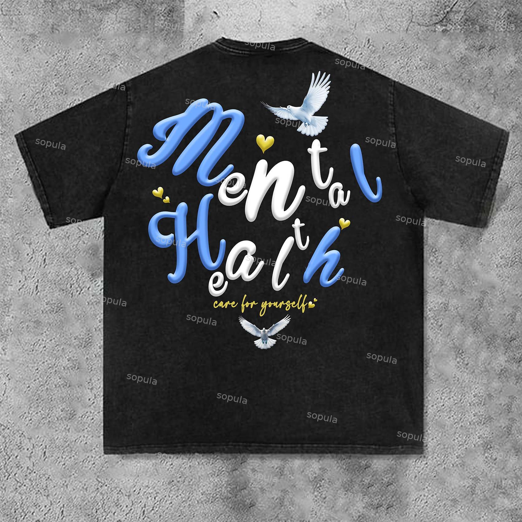 Sopula Mental Health Dove Graphic Print Acid Wash T-Shirt - SOPULA