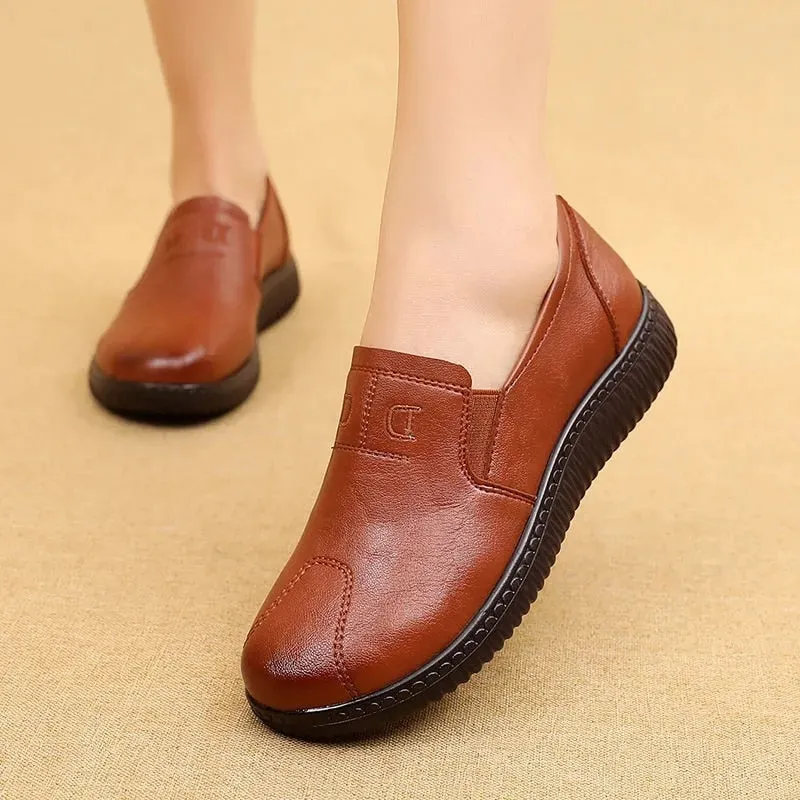 Moccasins Women's Genuine Leather Casual Shoes Autumn Loafers Ladies Flats Classic Sewing Round Toe Outside Shoes Woman Flats
