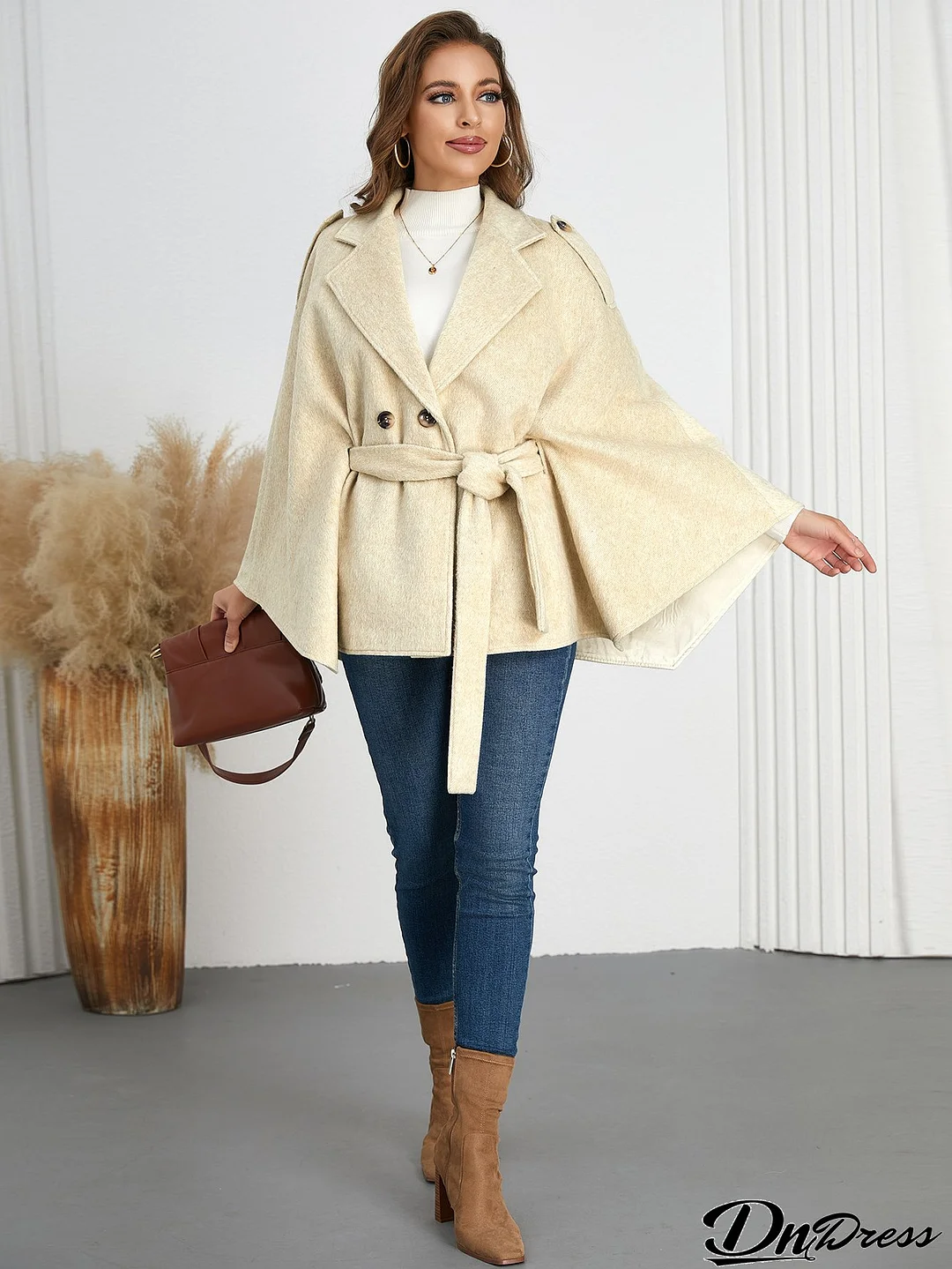 Women Winter Turndown Collar Cape Coat