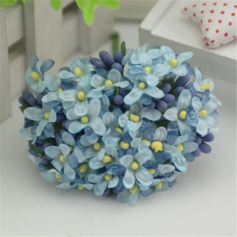 12pcs/lot Cherry Plum Mini Blossom Artificial Silk Baby Breath Bouquet Stamen DIY Scrapbooking Wreath Wedding Decorations