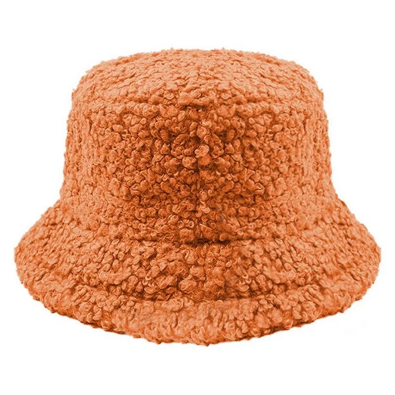 Women Hat Solid Artificial Fur Warm Female Cap Faux Fur Winter Bucket Hat for Women Outdoor Sunscreen Sun Hat Panama Cap Ladies