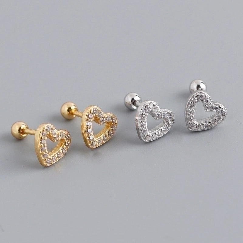 1 Pair 925 Sterling Silver Zircon Heart Shape Ear Studs