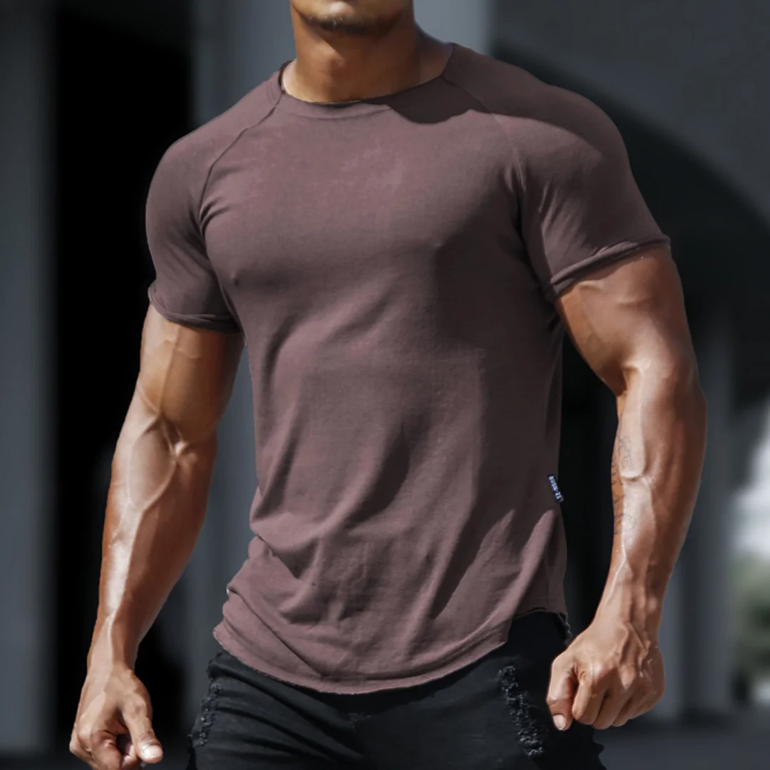 Men's Casual Basic Solid Color Breathable Thin Bottoming Shirt Sports Fitness Slim Short-sleeved T-shirt、、URBENIE