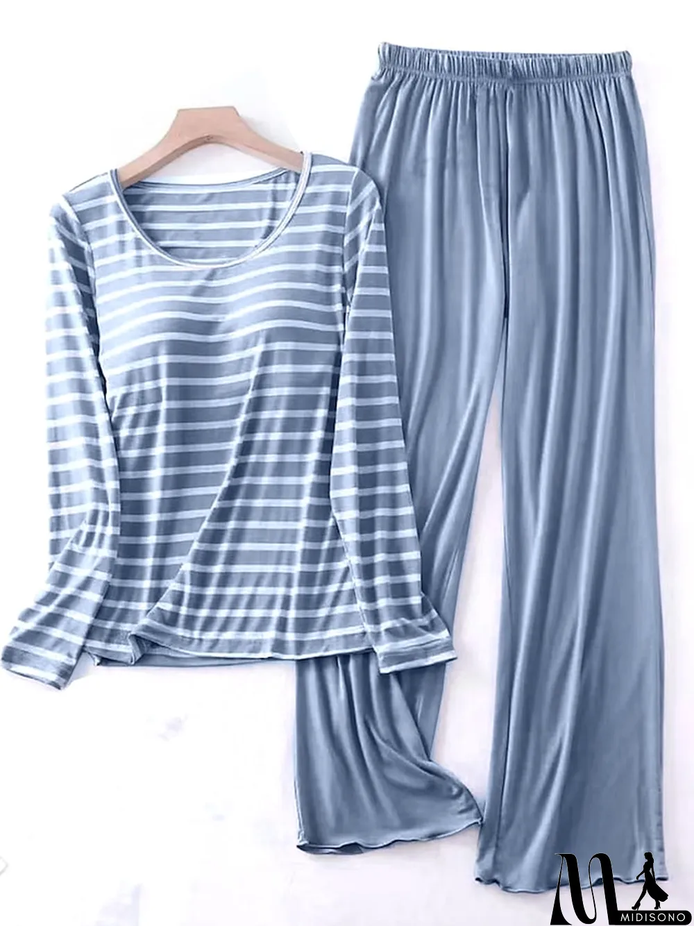 MidiSono - Women's Loungewear Sets 2 Pieces Stripe Fashion Casual Comfort Street Daily Date Polyester Breathable Crew Neck Long Sleeve Pant Summer Spring Black Pink