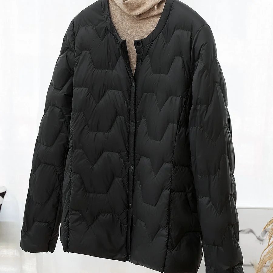 Toloer Autumn Winter New Round Collar Light White Duck Velvet Female Short Money Inside Outside Wear Warm Light Down Jacket Coat Tide-Outfit Ideas