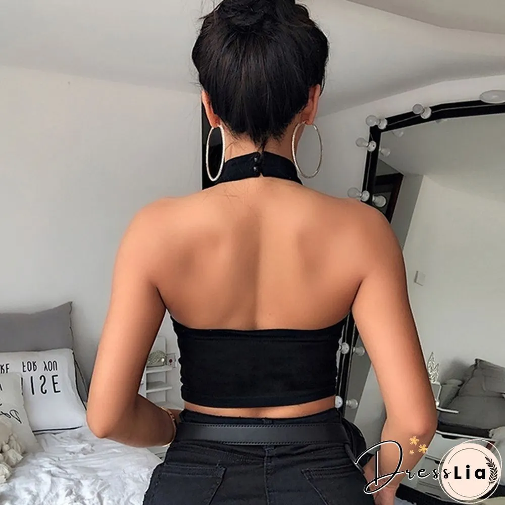 Summer Women Halter Neck Chain Backless Strapless Crop Vest Tube Top