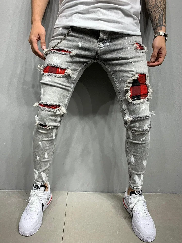 2021 Hot Men's Jeans Sweatpants Sexy Hole Pants Casual Summer Autumn Male Ripped Skinny Slim Biker Outwears Plus-size jeans