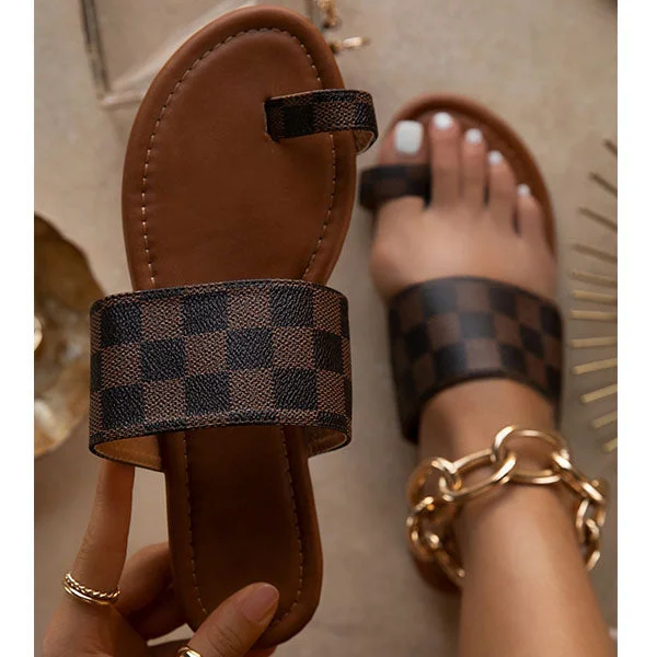 HUXM Plaid Toe Loop Slip-On Open Rounded Toe Slippers