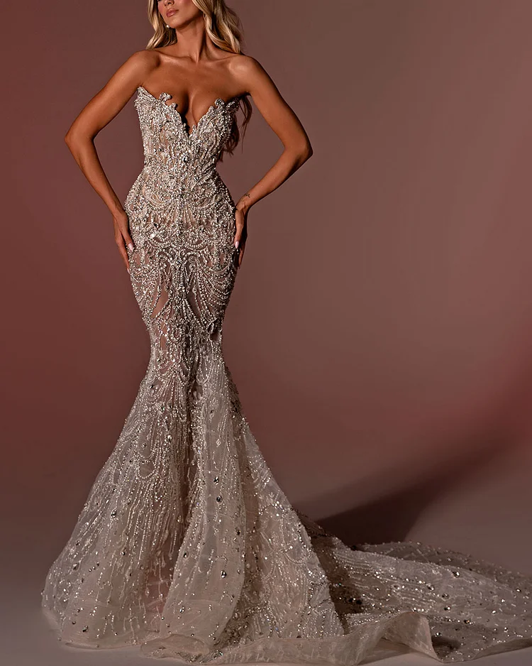 CORSET IN SILVER BRIDAL LONG DRESS