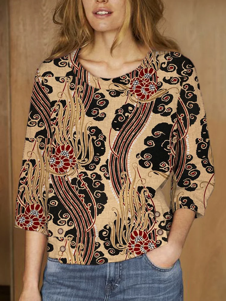 Aesthetic Tree Pattern Linen Lapel Shirt