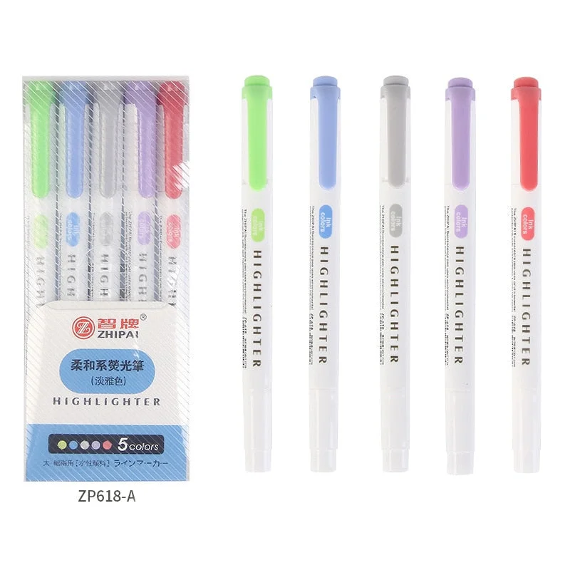 5 Colors/box Double Headed Highlighter Pen Fluorescent Markers Mild liner Highlighters Pens Art Marker Japanese Stationery