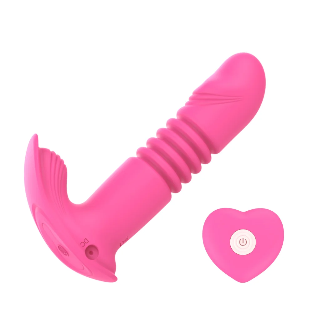 pink Remote Control Telescopic Rose Dildo Vibrator Clit Massager