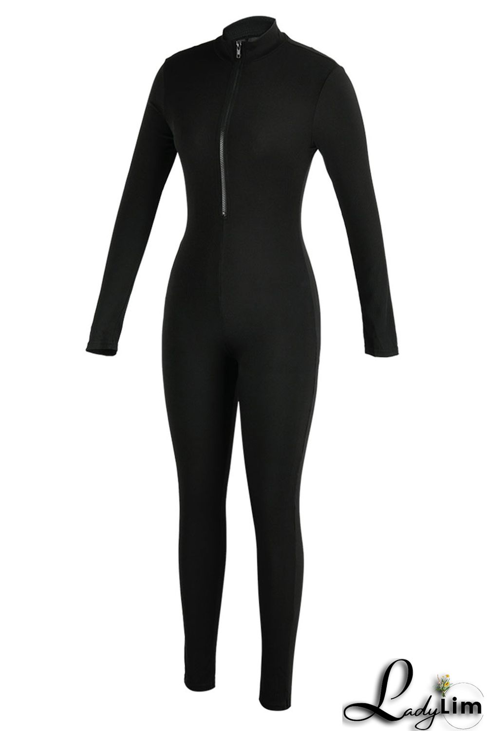 Blue Casual Sportswear Solid Patchwork Zipper Collar Regular Jumpsuits