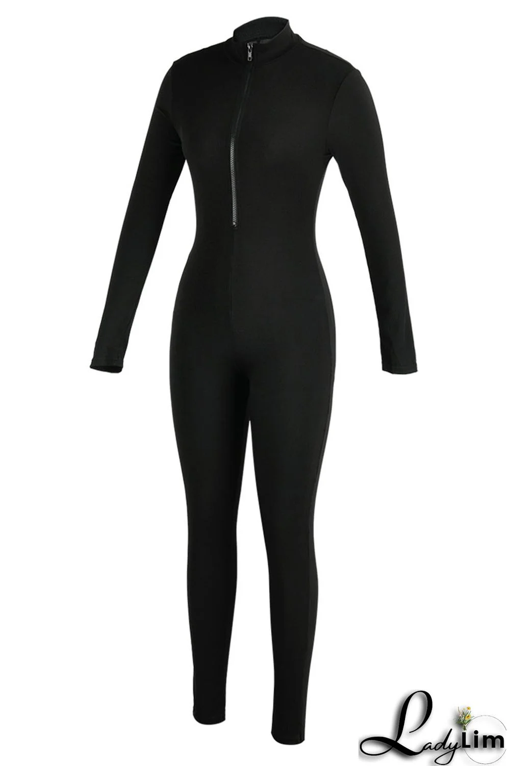 Blue Casual Sportswear Solid Patchwork Zipper Collar Regular Jumpsuits