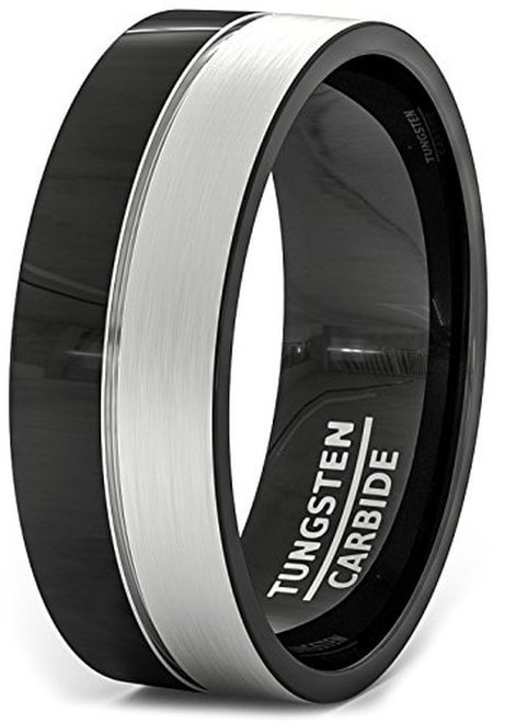 Women's Or Men's Black and Gray Duo Tone Tungsten Carbide Wedding Band Matching Rings,Pipe Cut,Flat Edges and Comfort Fit Ring With Mens And Womens For Width 4MM 6MM 8MM 10MM