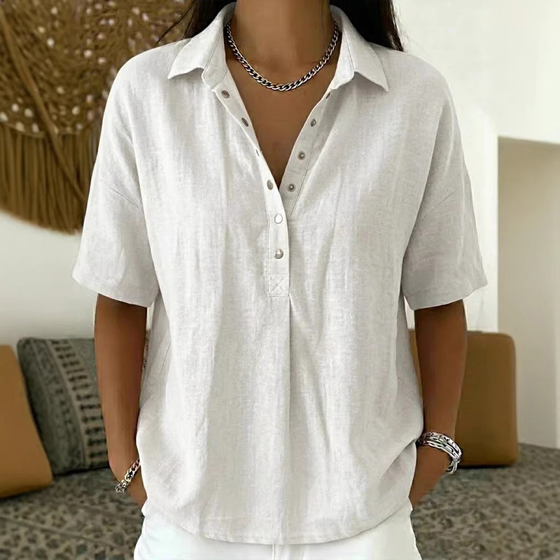 Comstylish Women's Solid Color Short Sleeve Linen Blend Shirt
