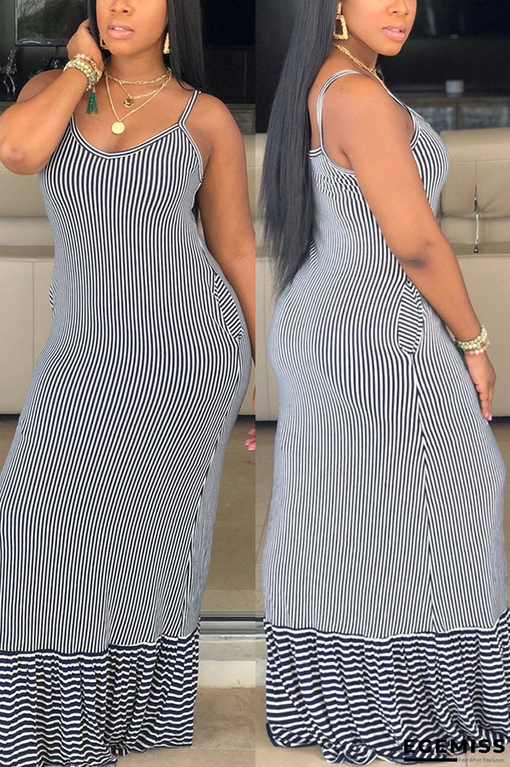 White Fashion Sling Stripe Mop Dress | EGEMISS