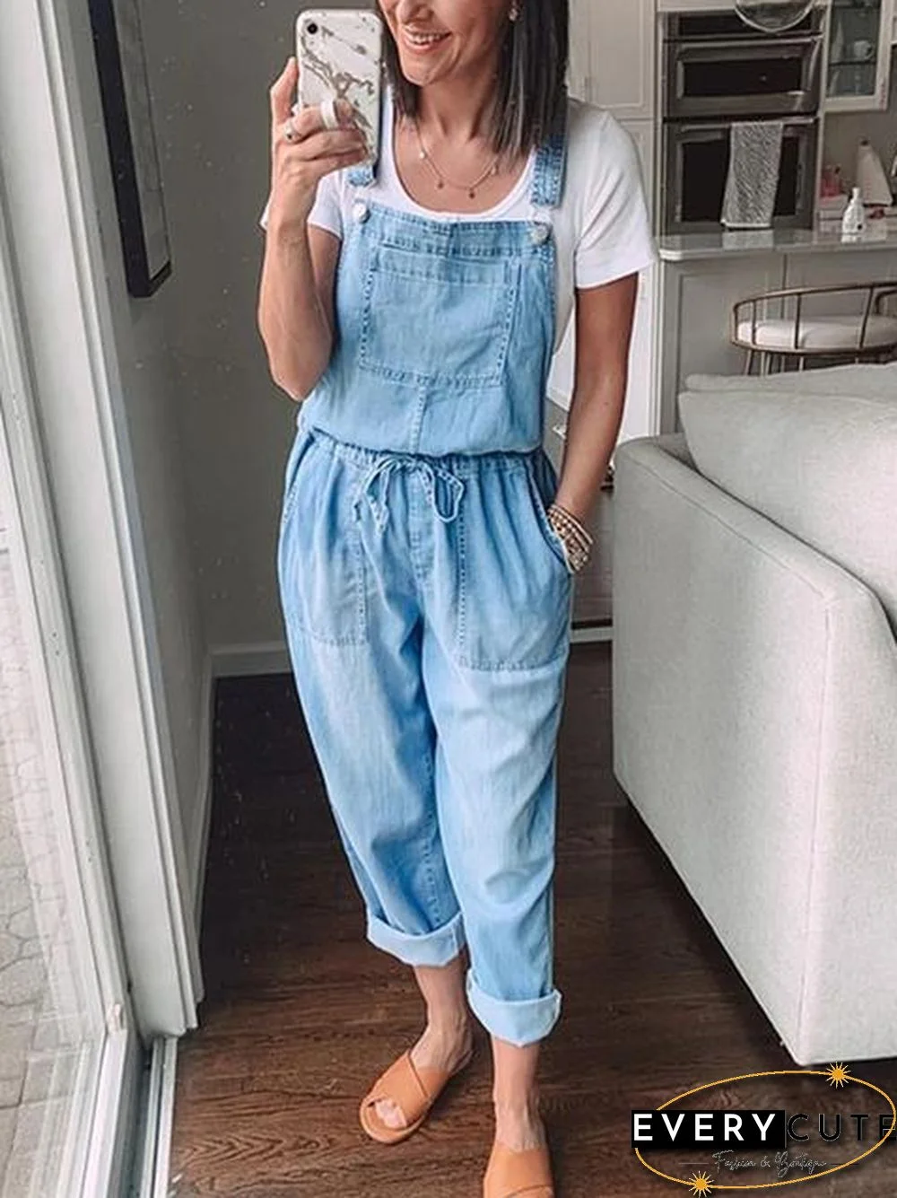 Vintage Drawstring Denim Jumpsuit