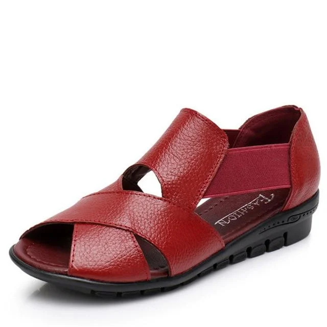 Women Genuine Leather Gladiator Rome Sandals Shoes Wedge Heel Comfort Sandals