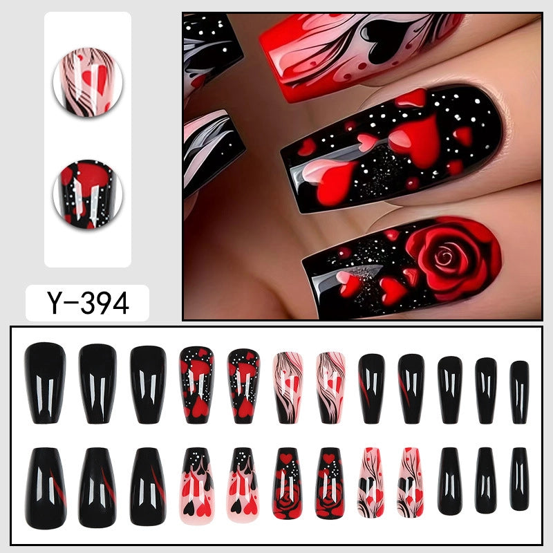 Sweet Color Block Heart Shape ABS Press-on Nails 1 Set