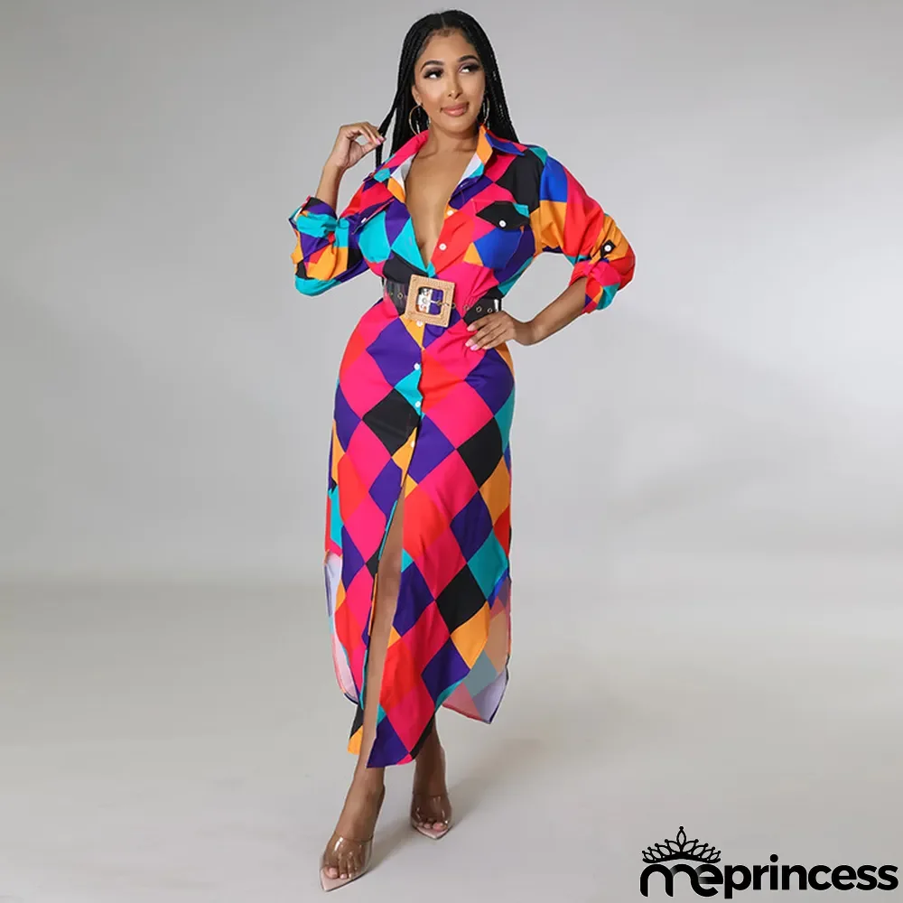 Women Spring Summer Autumn Fashion Sexy Long Shirt Print Casual Long Dress