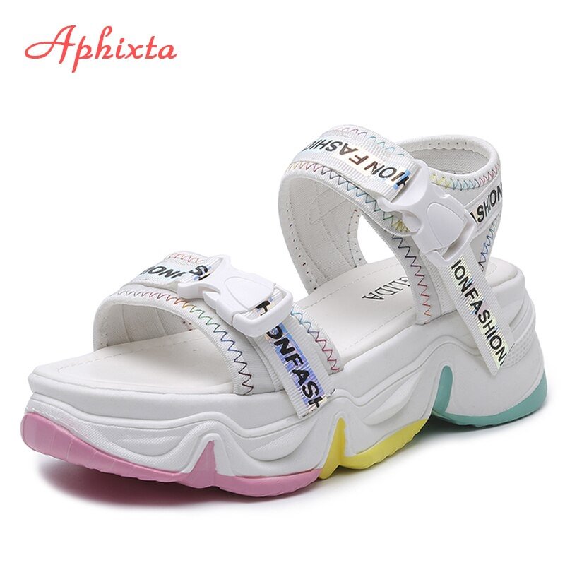 Aphixta New Summer 6cm 2.36inch Women's Sandals Shine of Thick Bottom White shoes Fashion Platform Trend Hot Beach Women Sandals