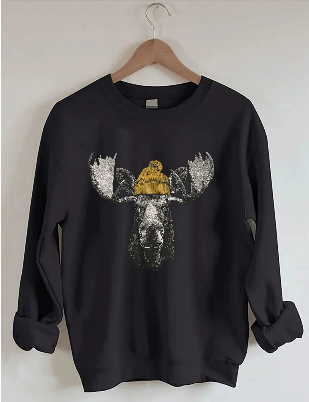 Bull Moose Wearing Beanie Sweatshirt