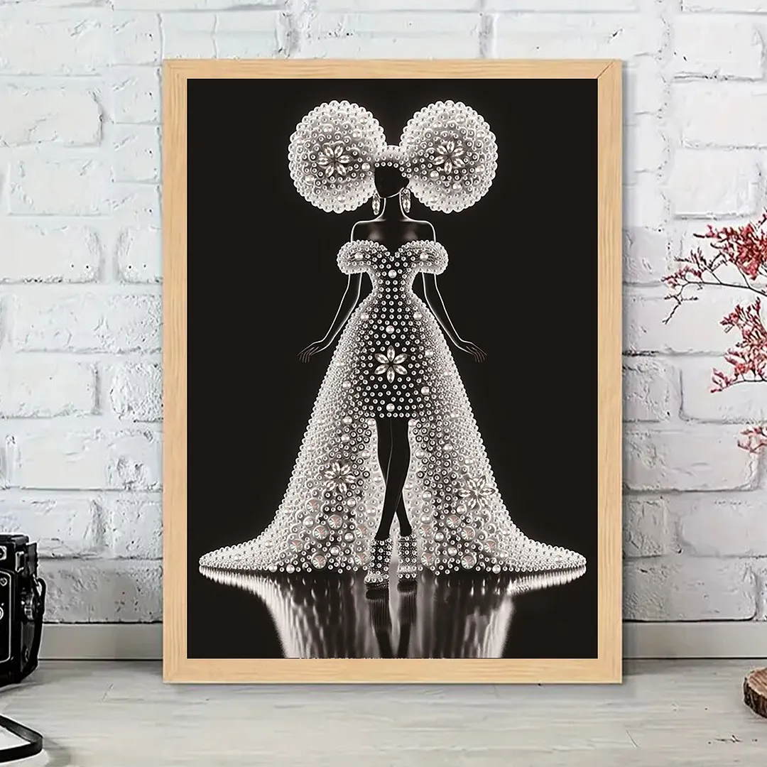 Pearl Silhouette Gown Lady Special Shaped 5D DIY Partial Drill Diamonds Dots Gem Art Kits 11.81x15.75Inch Diamond Dots Paintings Diamonds Paintings Gem Art for Adults Beginners Home Decor