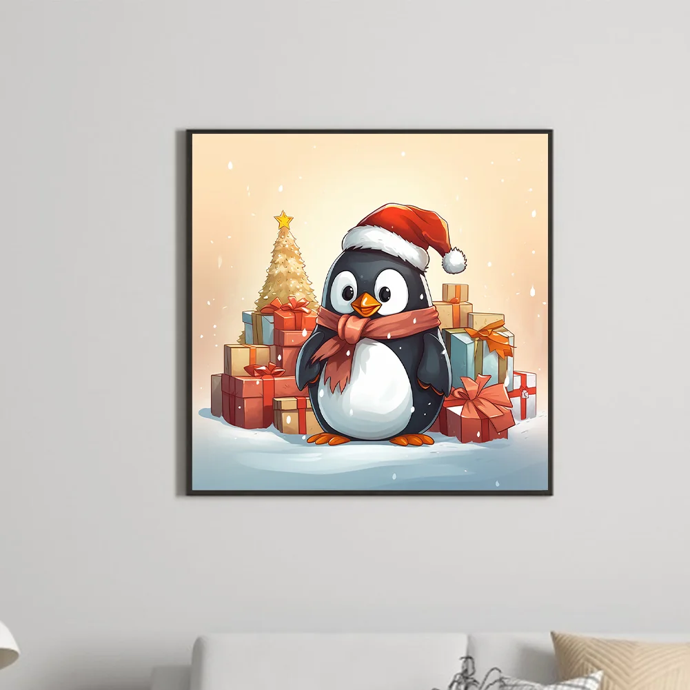Full Round Diamond Painting 30*30cm - Penguin Giving Gifts