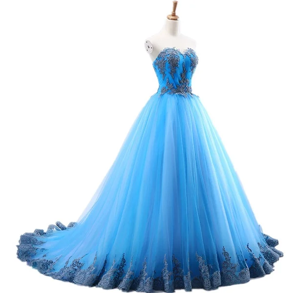 Blue Quinceanera Dresses Long sweetheart lace up Appliques Prom Dress For Girls Plus Size
