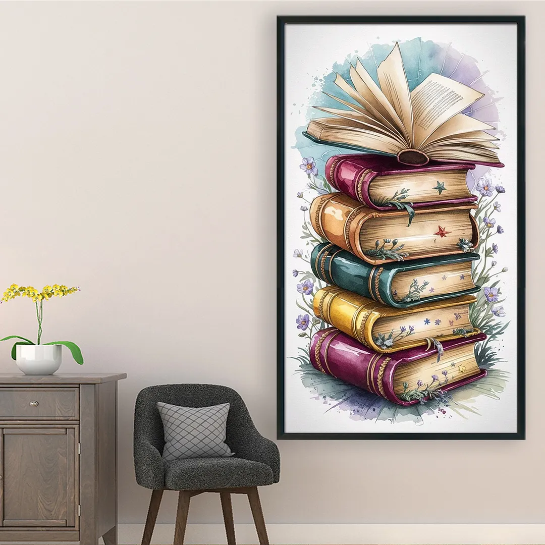 Book Piles Full 11CT DIY Stamped Cross Stitch Kits for Adults Home Decor 40x70cm